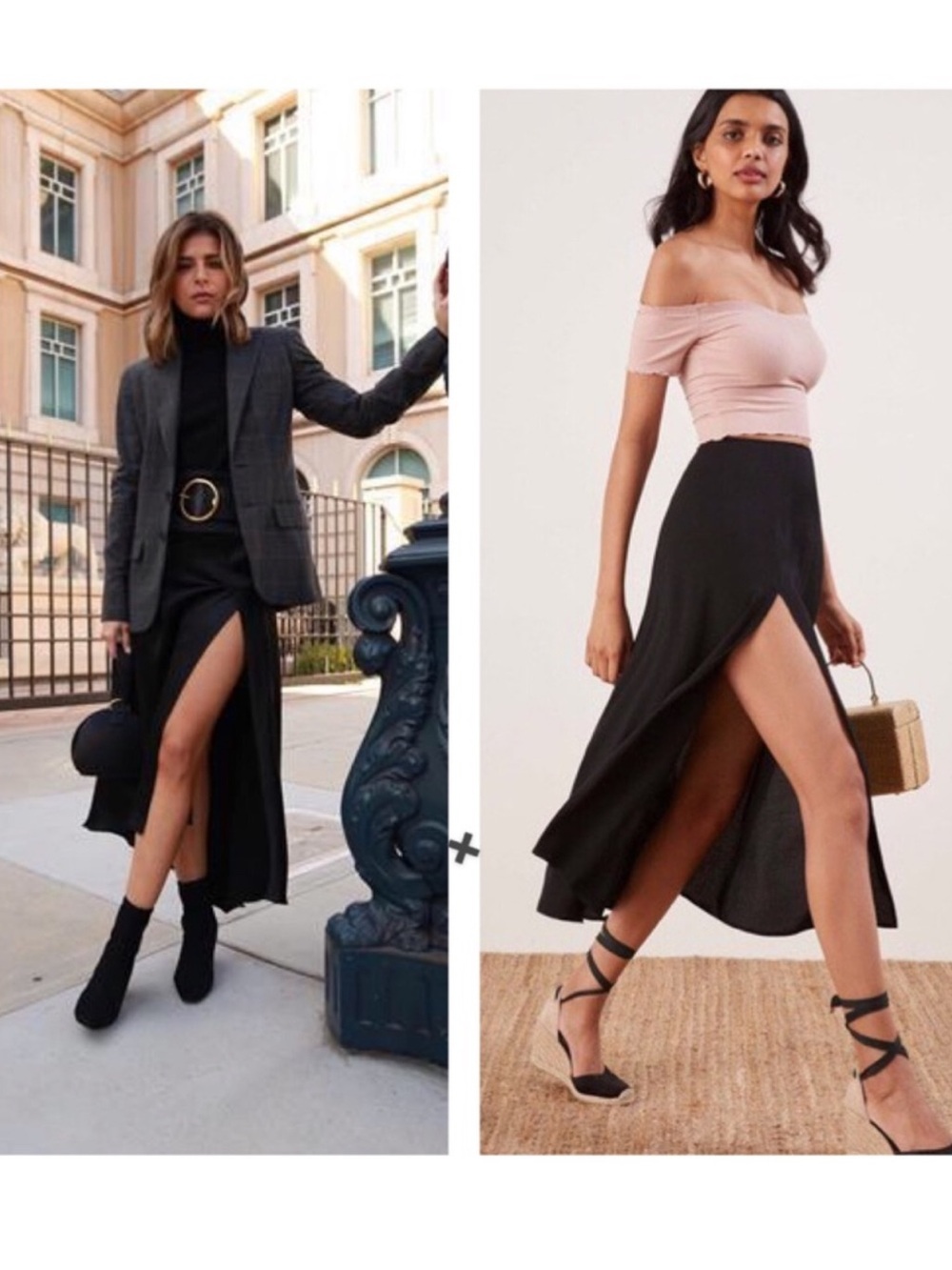 Reformation | Zoe Side Slit Black Flowy Midi Skirt